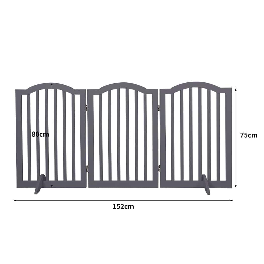 Wooden Pet Gate Dog Fence Safety Stair Barrier Security Door 3 Panels Grey