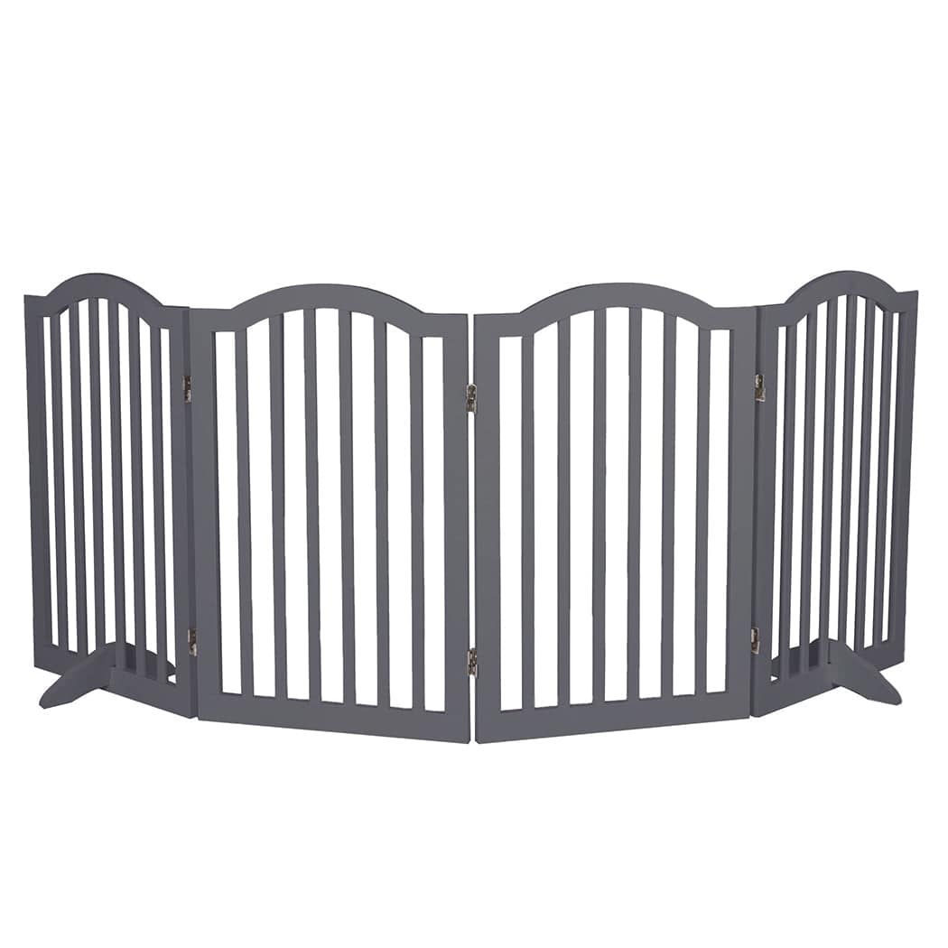 Wooden Pet Gate Dog Fence Safety Stair Barrier Security Door 4 Panels Grey