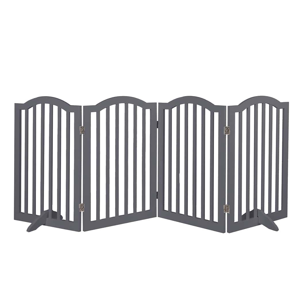 Wooden Pet Gate Dog Fence Safety Stair Barrier Security Door 4 Panels Grey