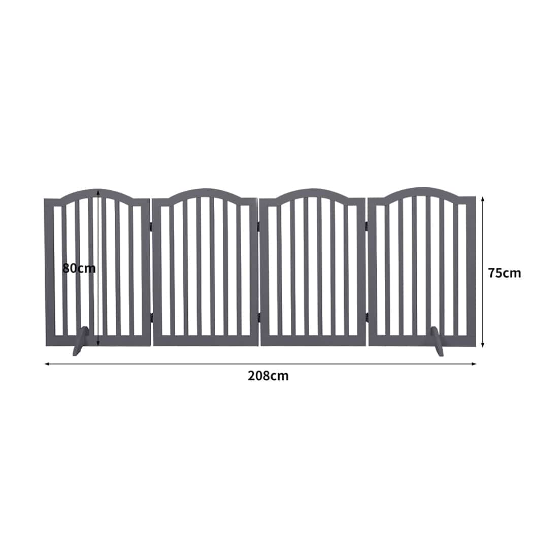 Wooden Pet Gate Dog Fence Safety Stair Barrier Security Door 4 Panels Grey